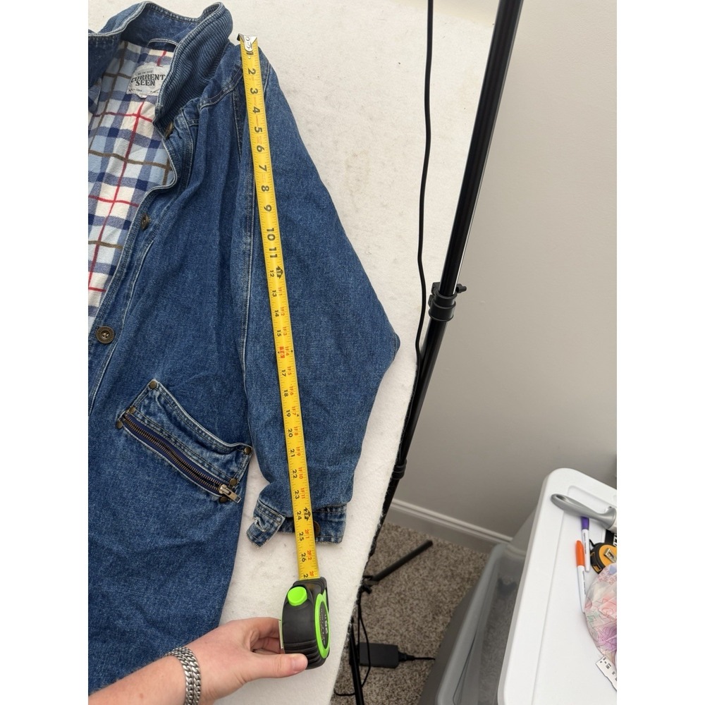 VTG Current Seen Denim Barn Coat Chore Jacket Flannel Lined Size Small 90s 80s - Picture 6 of 9